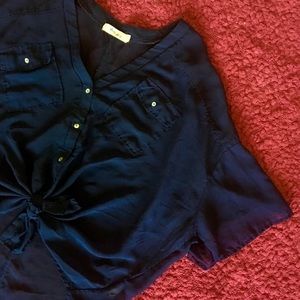 Sheer Navy Oversized Buttonup Blouse